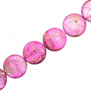 Muschel Perle rund 20mm flach gold line Purple pink